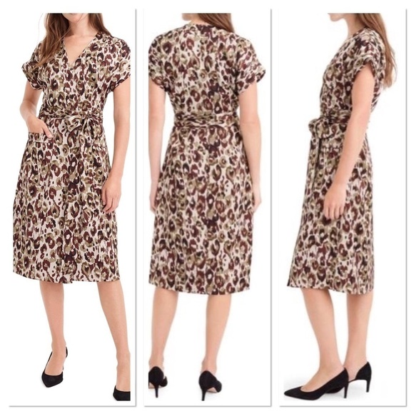 J. Crew Leopard Print satin crepe wrap dress - Picture 1 of 8